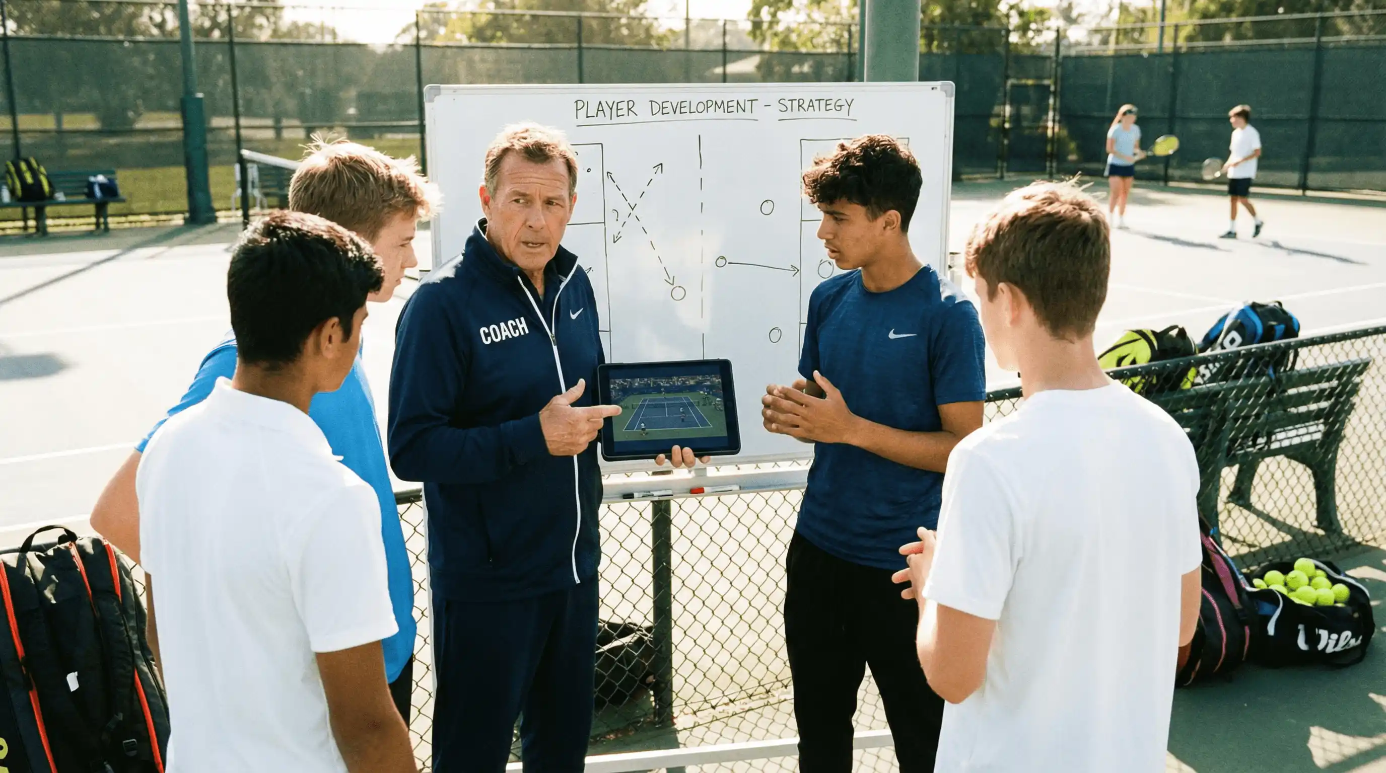 تدريب تكتيكي للتنس مع المدرب على الملعب