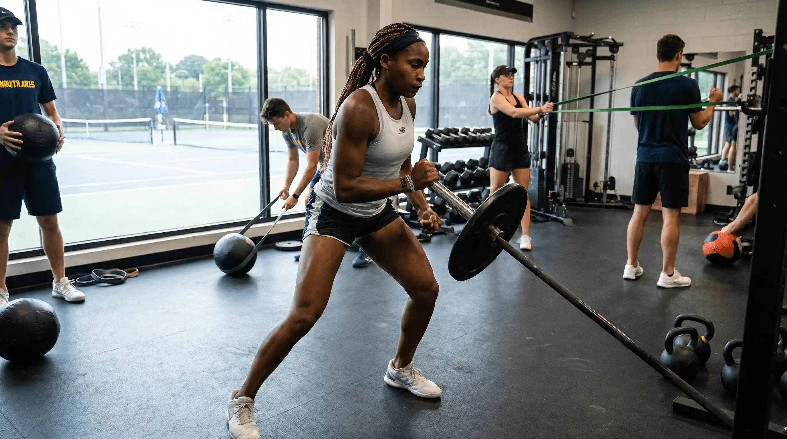 لاعب تنس يمارس تمارين القوة والتحمل